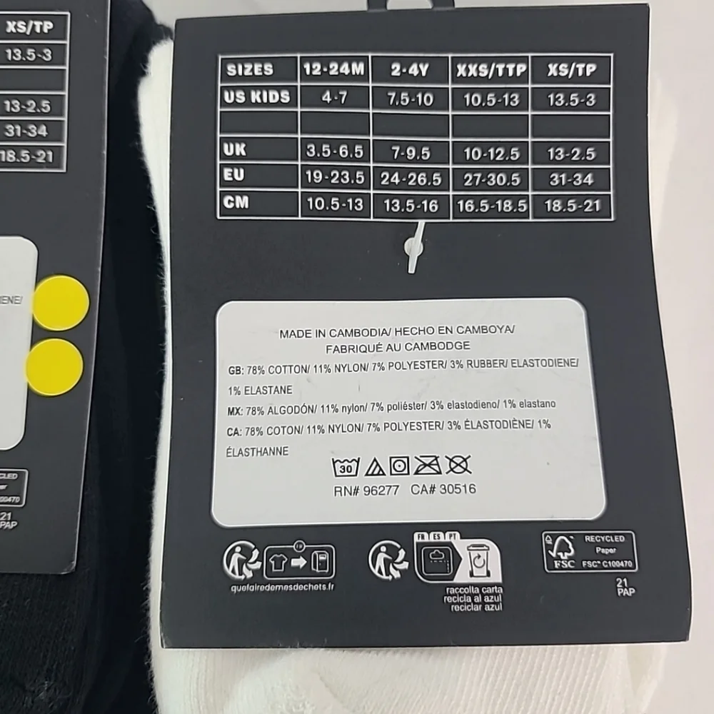 NWT Vans Boys Classic Crew Socks TWO, 3 Pack White & Black Size 13.5-3